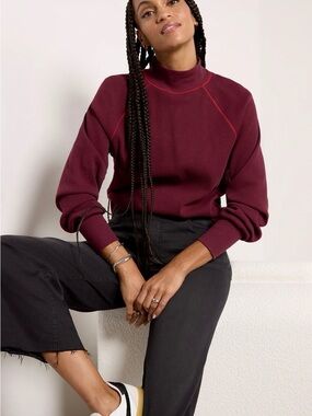 Michael Stars Burgandy Laney Mock Neck Thermal Top, Sz M